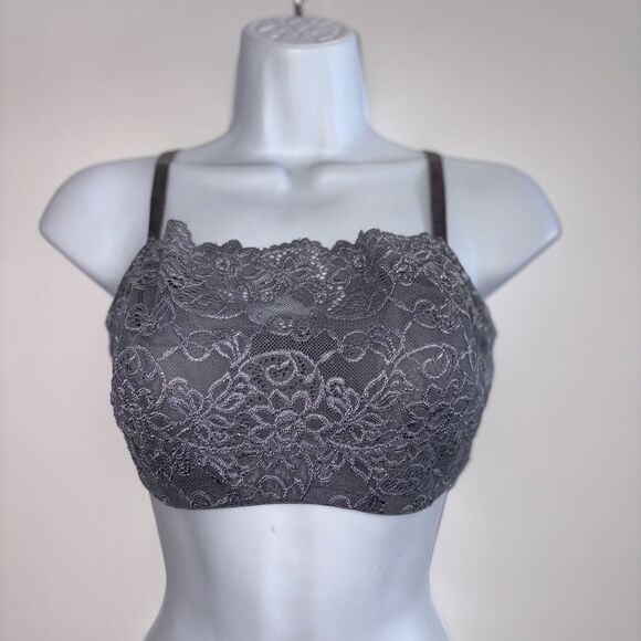Olga Gray Pretty Lace Cami Bra Size 38D Underwire Style #35263 Smoked Pearl - Picture 2 of 10